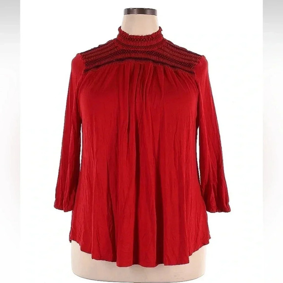 Lane Bryant Red Smocked Swing Long Sleeve Top Blouse Plus Size 18/20 - Picture 2 of 5